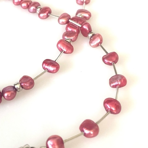925 Necklace Dyed Pink Fresh Water Pearls - Picture 5 of 9